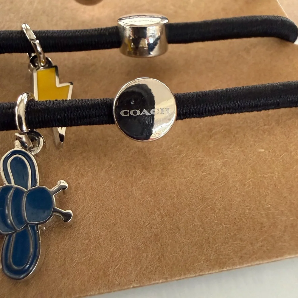 Coach Charm‎ Hair Tie Set Cherry Bee Lightning Elastic Bracelet Black Set